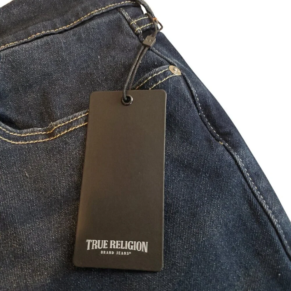 NEW TRUE RELIGION Men's Geno Relaxed Slim Distressed Dark Wash Blue Jeans